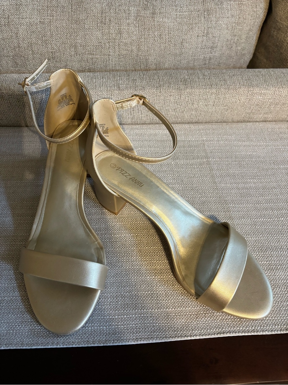 Gold Ankle-Strap Block Heel Sandals